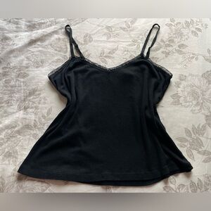 Y2K Black Beaded Lace Trim Ribbed Cami Top XL Fairy Grunge Whimsigoth Vamp Bratz